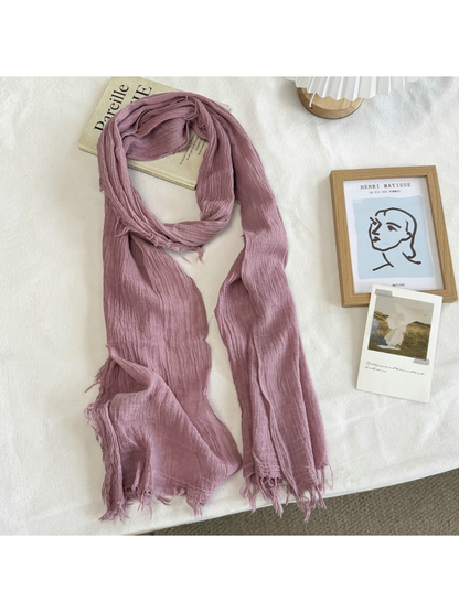 Light Purple crinkled scarf with fringed edges