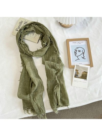 Army Green crinkled scarf with fringed edges