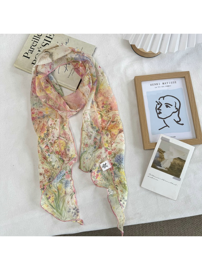 Multicolor Floral long scarf with garden print, full view