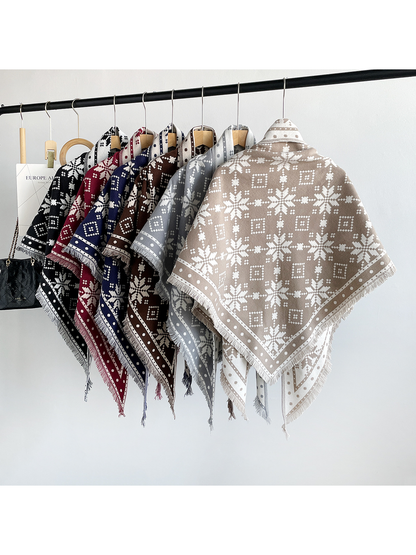 Six snowflake scarf colors displayed together with the Khaki design facing backward