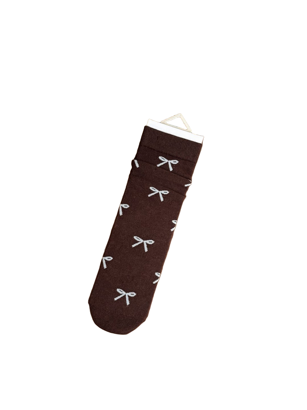 White Bows dark brown crew sock, full product view
