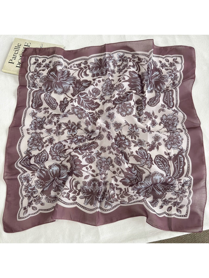 Purple Burgundy floral square scarf displayed open