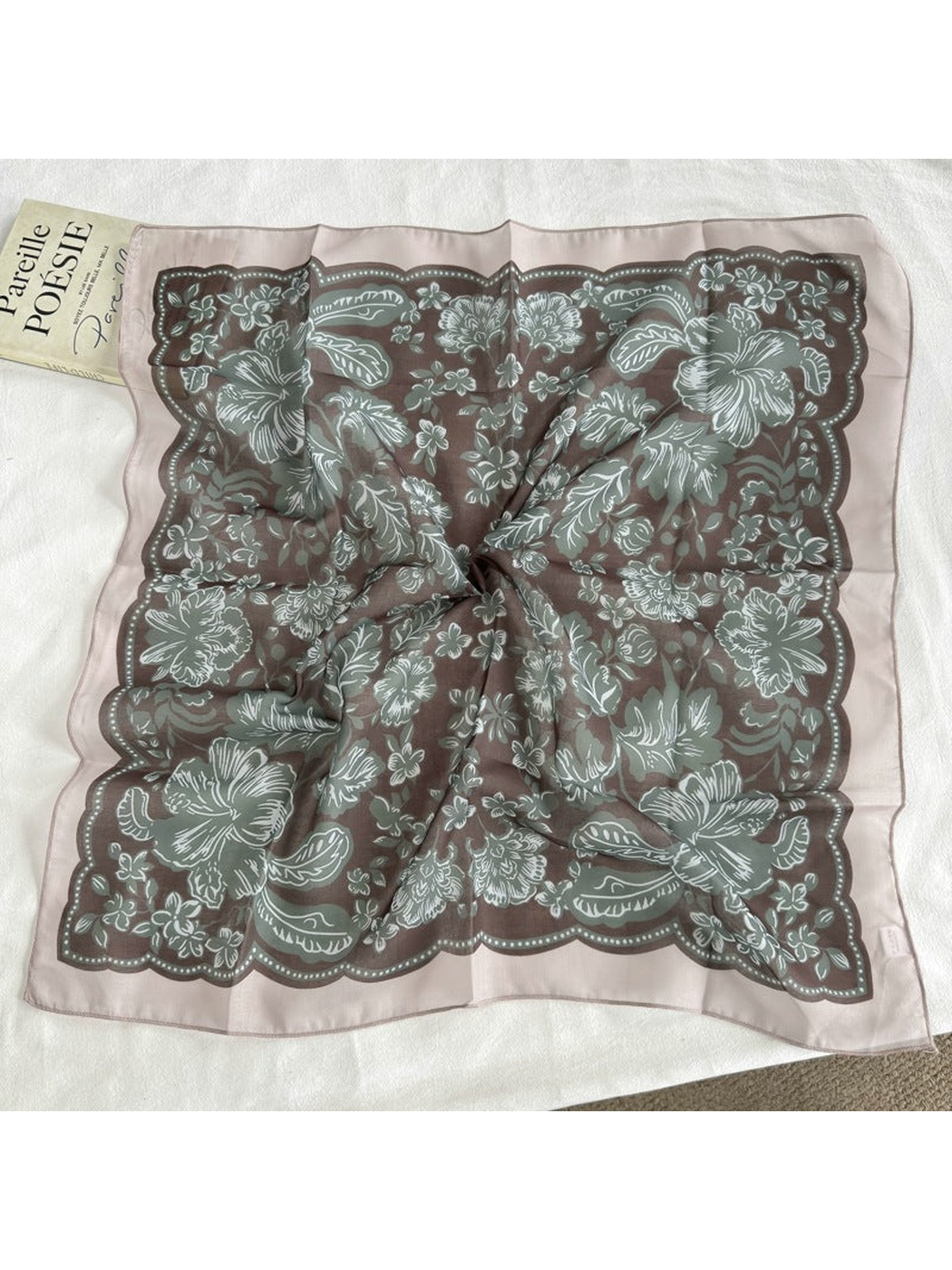 Dark Green floral square scarf displayed open