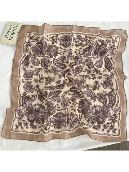 Light Coffee floral square scarf displayed open