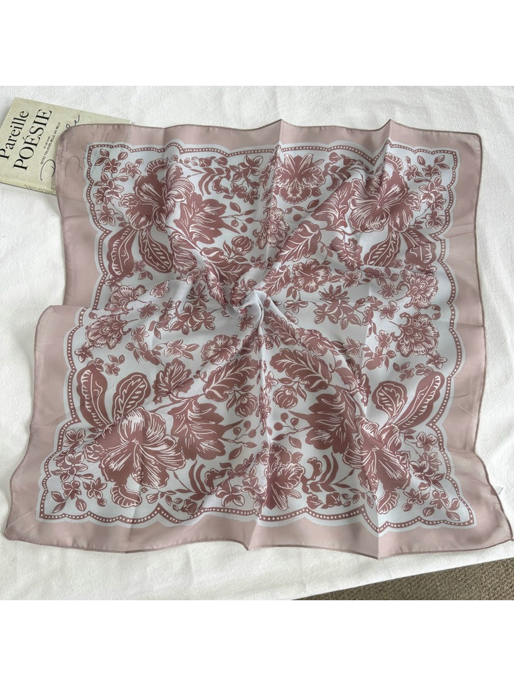 Gray Blue floral square scarf displayed open