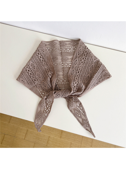 Light Coffee openwork triangle scarf tied at the front