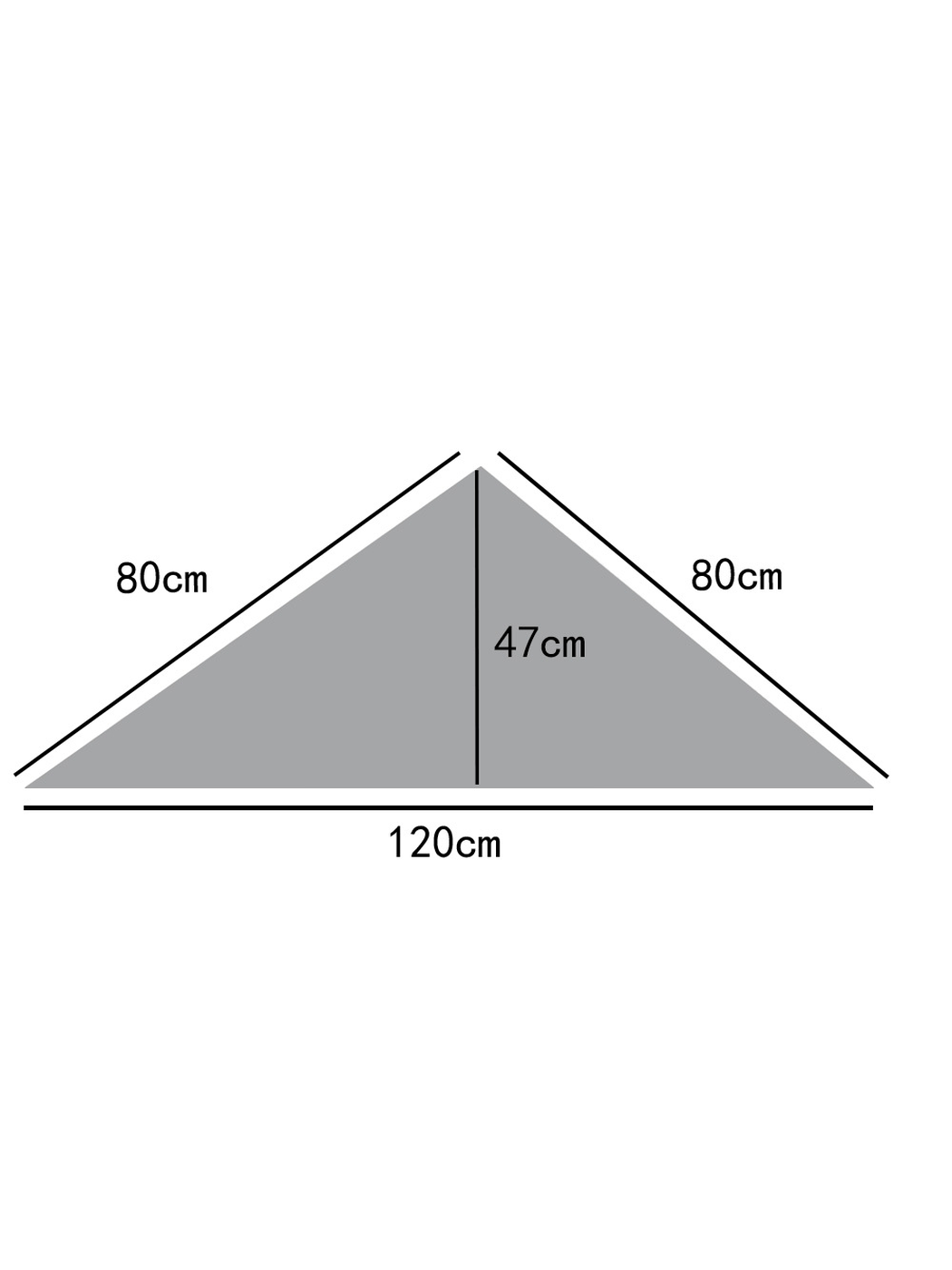 Triangle scarf measurement diagram with 80 cm sides, 120 cm base and 47 cm height