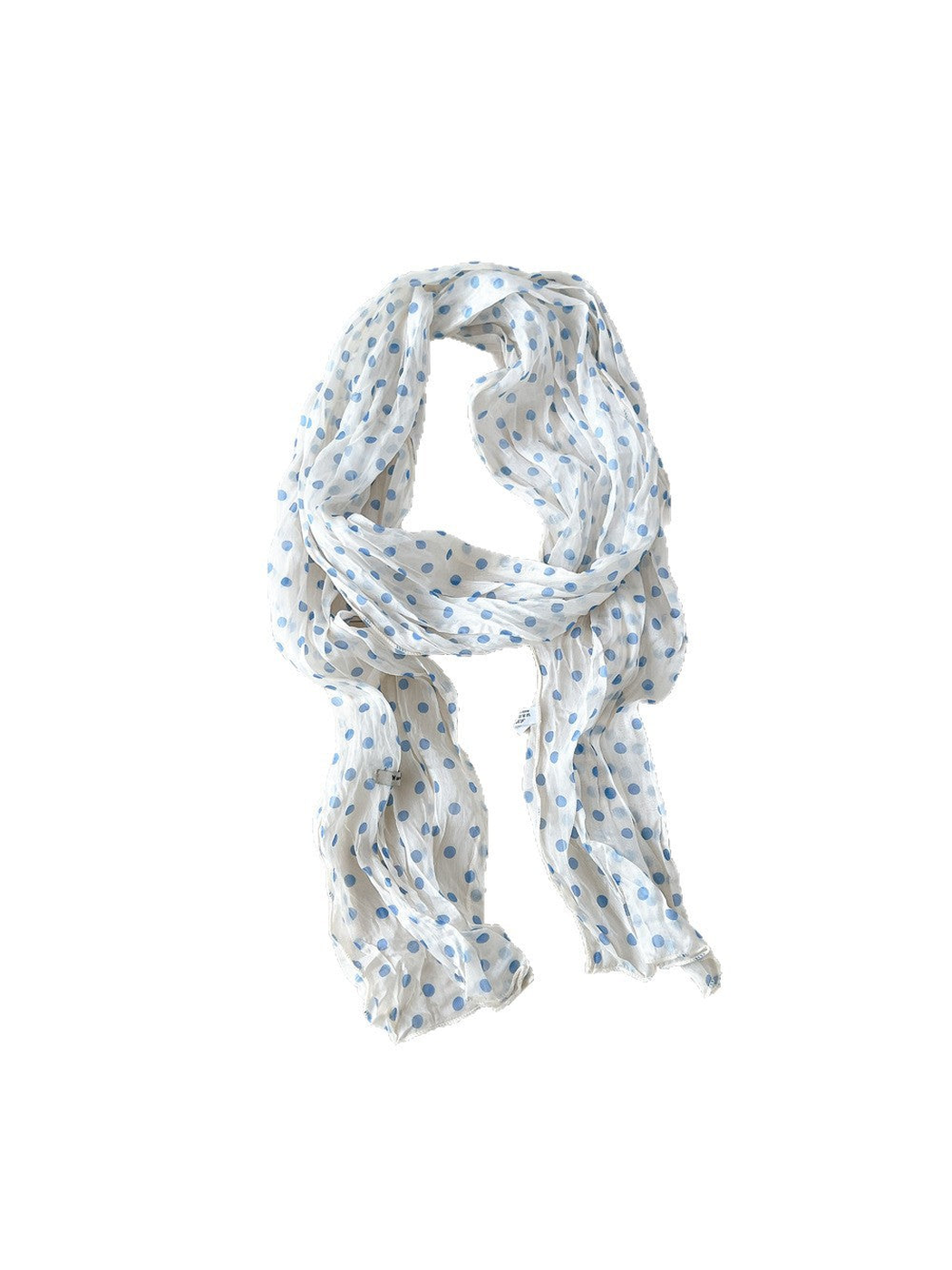 Blue Dots crinkled long scarf on a white background