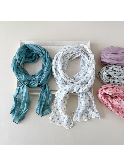 Teal Blue and Blue Dots scarves with additional patterned variations