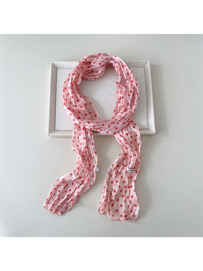 Pink Dots crinkled long scarf with narrow stitched edges