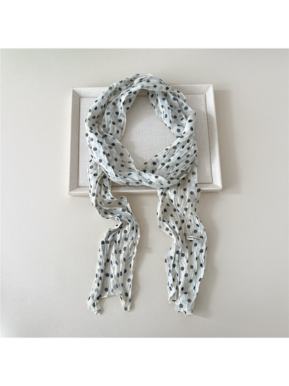Gray Dots crinkled long scarf with narrow stitched edges