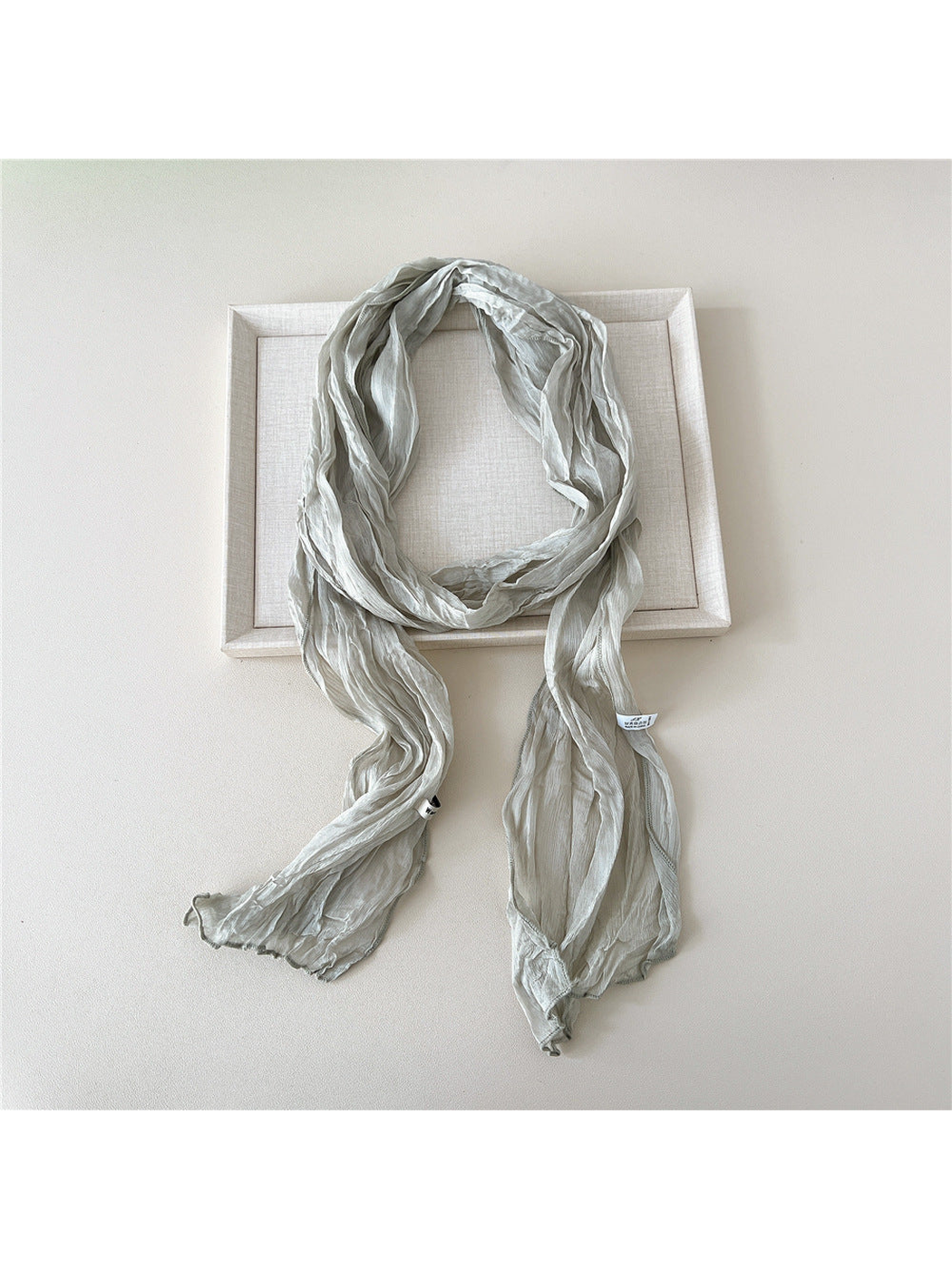 Mint solid crinkled long scarf with narrow stitched edges
