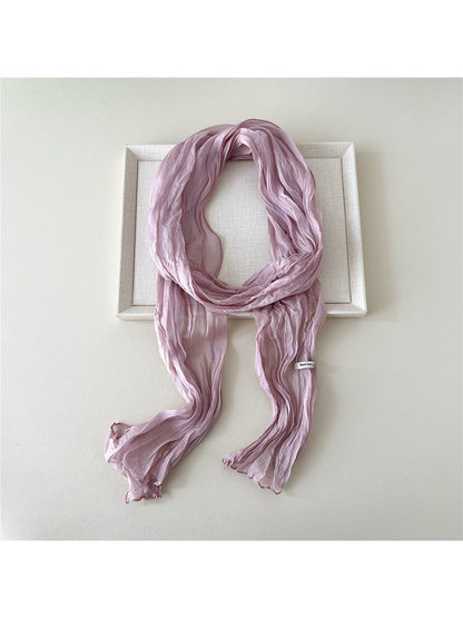 Dusty Pink solid crinkled long scarf with narrow stitched edges