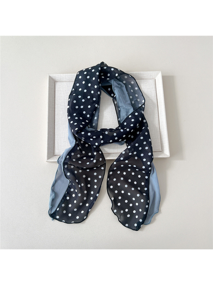 Black Dots scarf with white polka dots and a blue-gray side panel