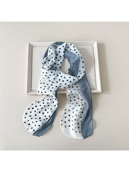 White Dots scarf with black polka dots and a blue-gray side panel