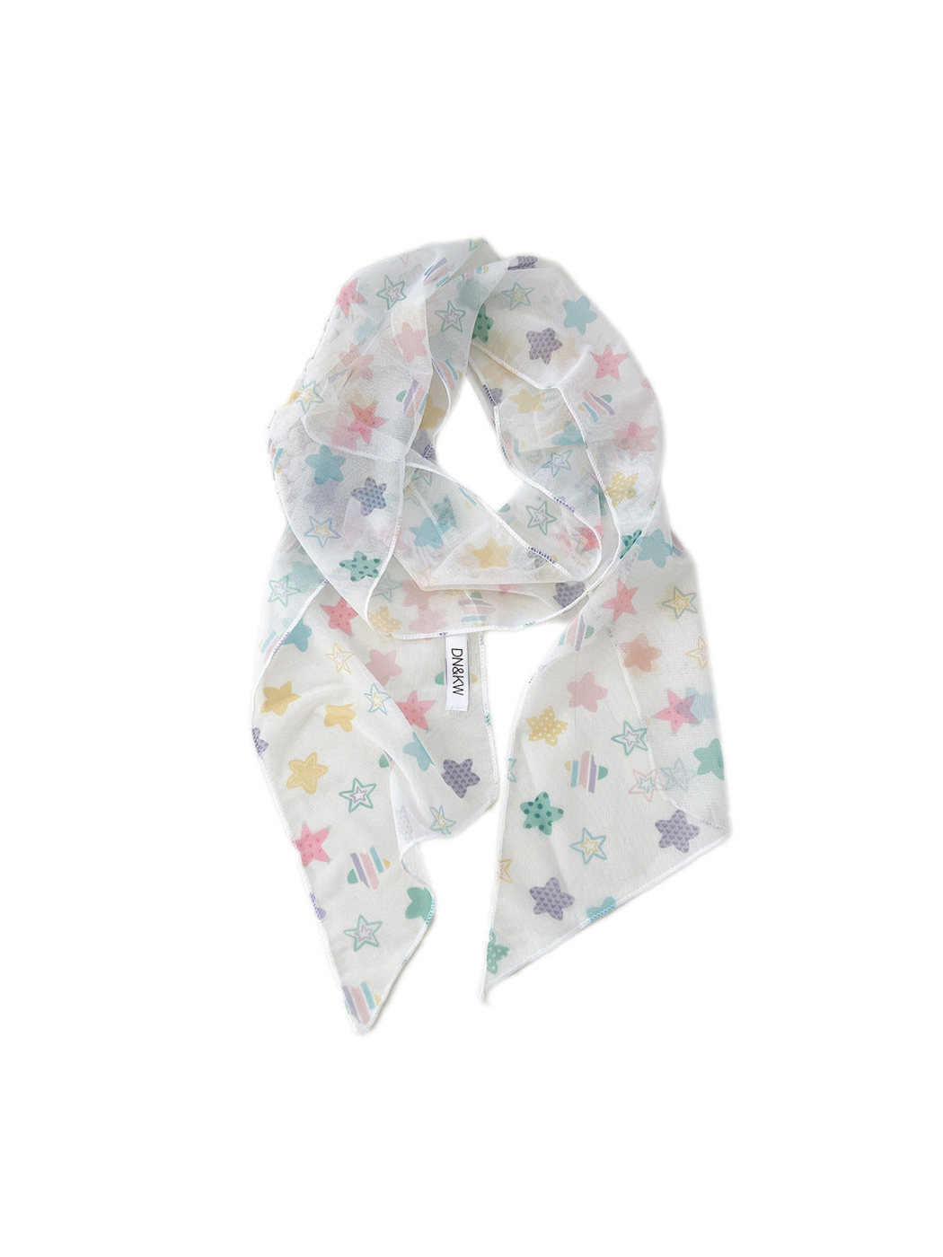 Multicolor Stars long narrow scarf with pointed ends on a white background