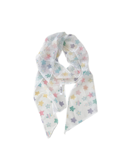 Multicolor Stars long narrow scarf with pointed ends on a white background