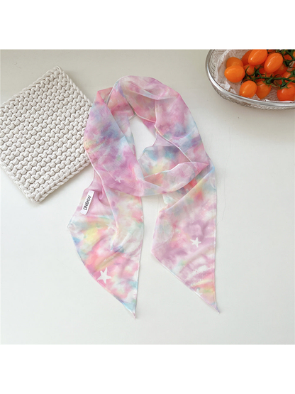 Watercolor Stars long narrow scarf with a pink multicolor pattern and pointed ends