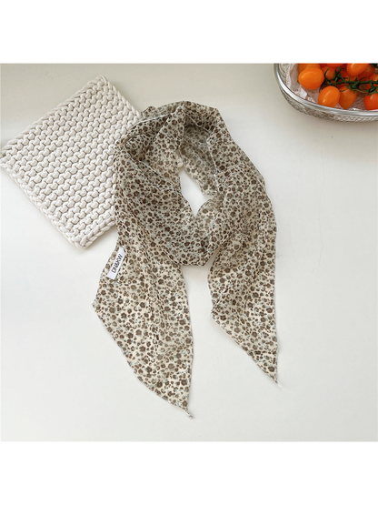 Brown Floral long narrow scarf draped with pointed ends