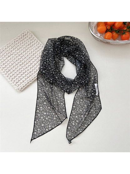 White Floral long narrow scarf draped with pointed ends