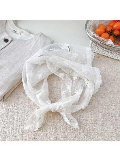 White Maple Leaf lace square scarf tied in a loop
