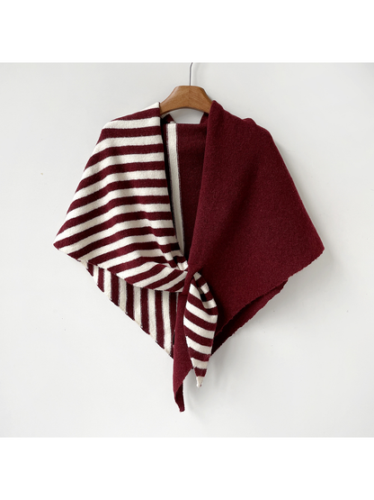 Burgundy Cream striped and solid color-block scarf, full hanging view