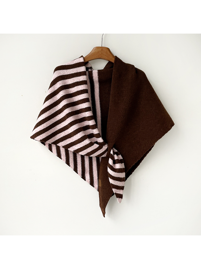 Brown Pink striped and solid color-block scarf, full hanging view