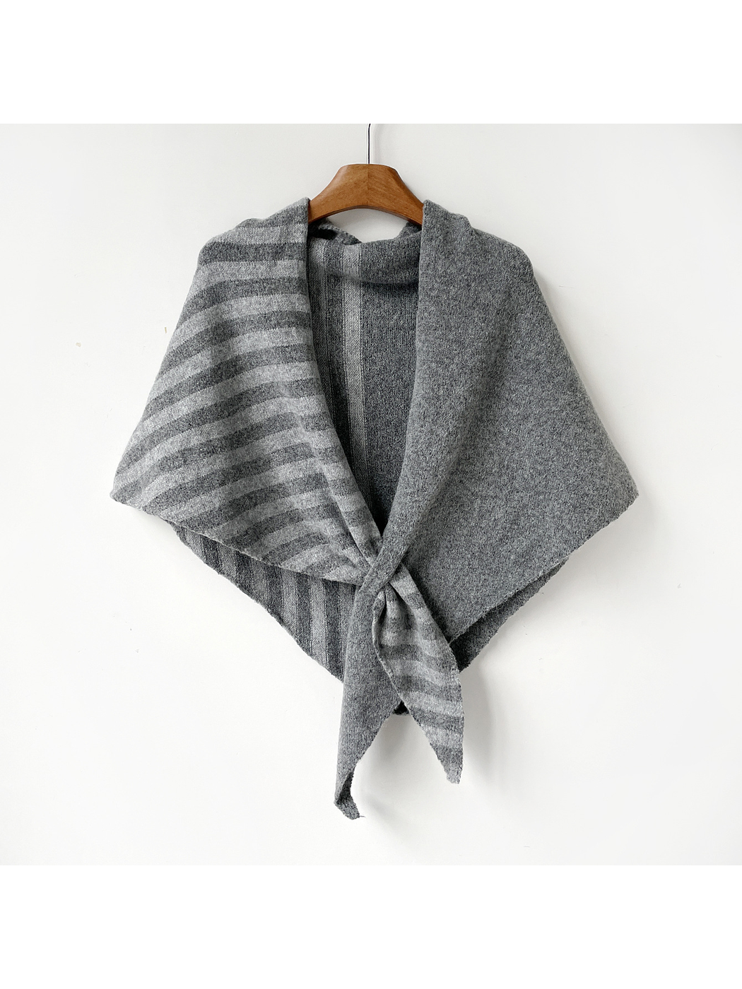 Gray Tones striped and solid color-block scarf, full hanging view