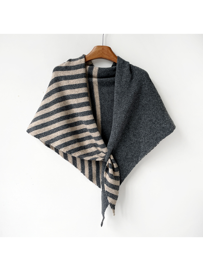 Gray Beige striped and solid color-block scarf, full hanging view