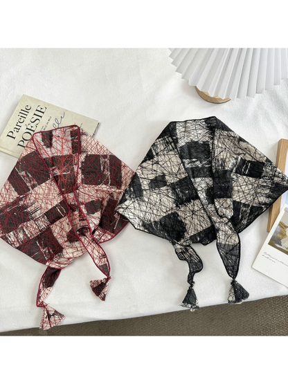 Red and Black abstract mesh scarves displayed together