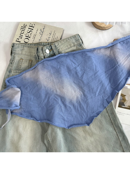 Expanded view of the Light Blue scarf's cloudy tonal color-wash pattern
