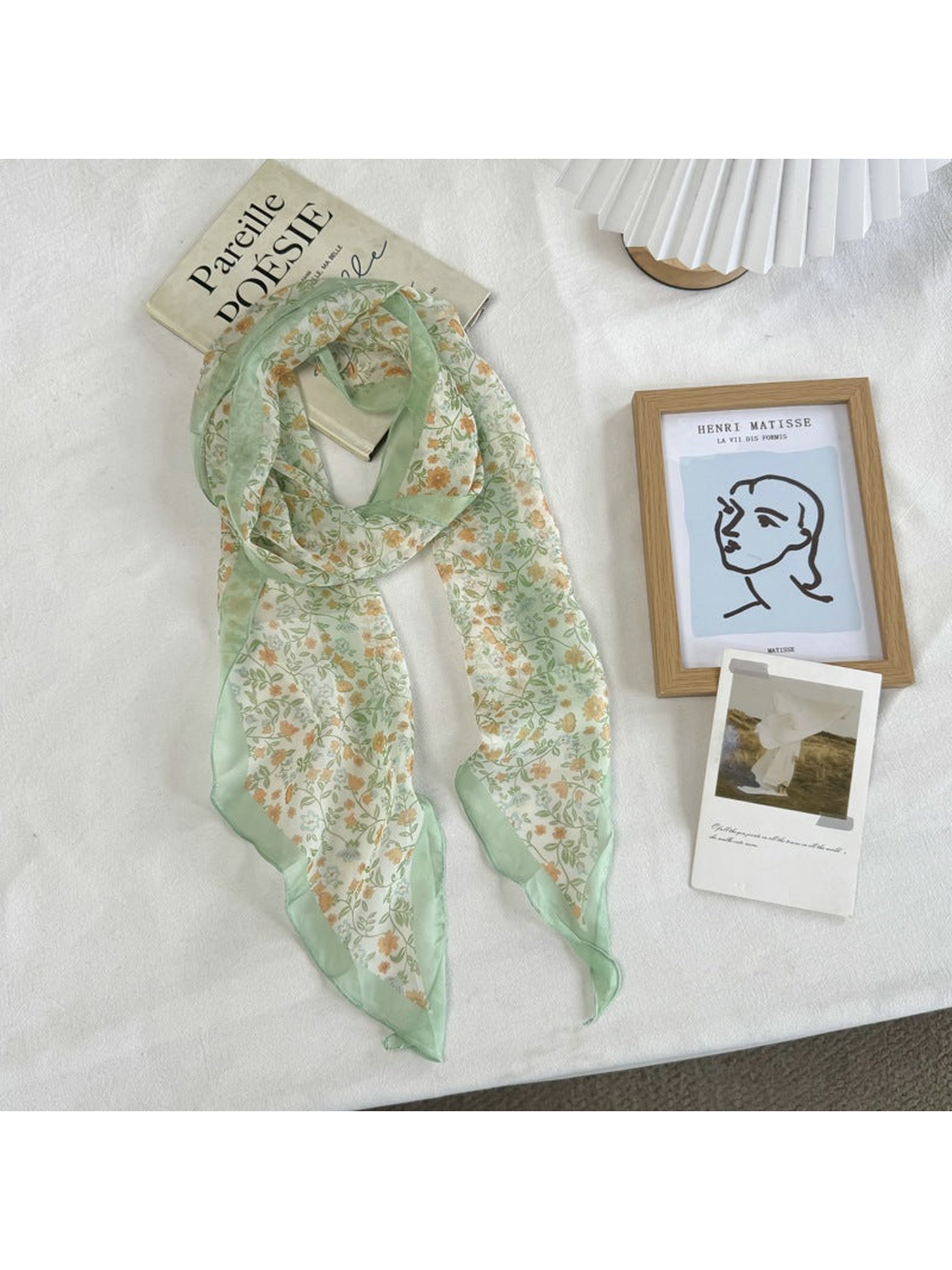 Mint Floral scarf with a small floral print and wide mint border