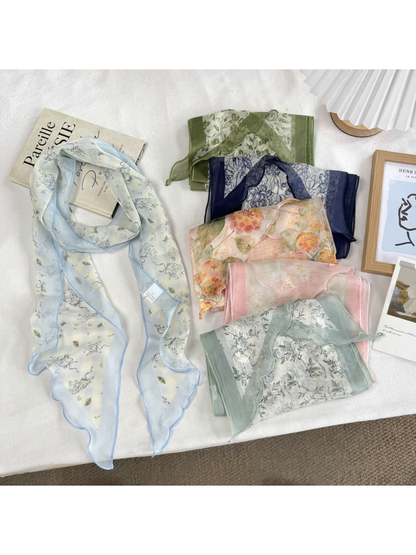 Multiple floral scarf styles displayed together