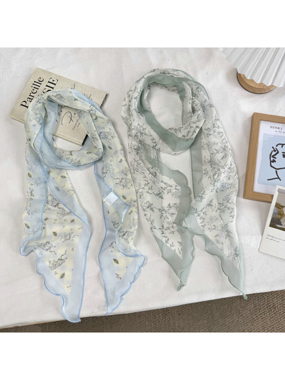 Small Botanical and Fine Sprig scarves displayed side by side