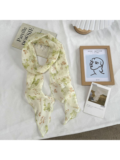 Butterfly scarf with scrolling botanical print, full view