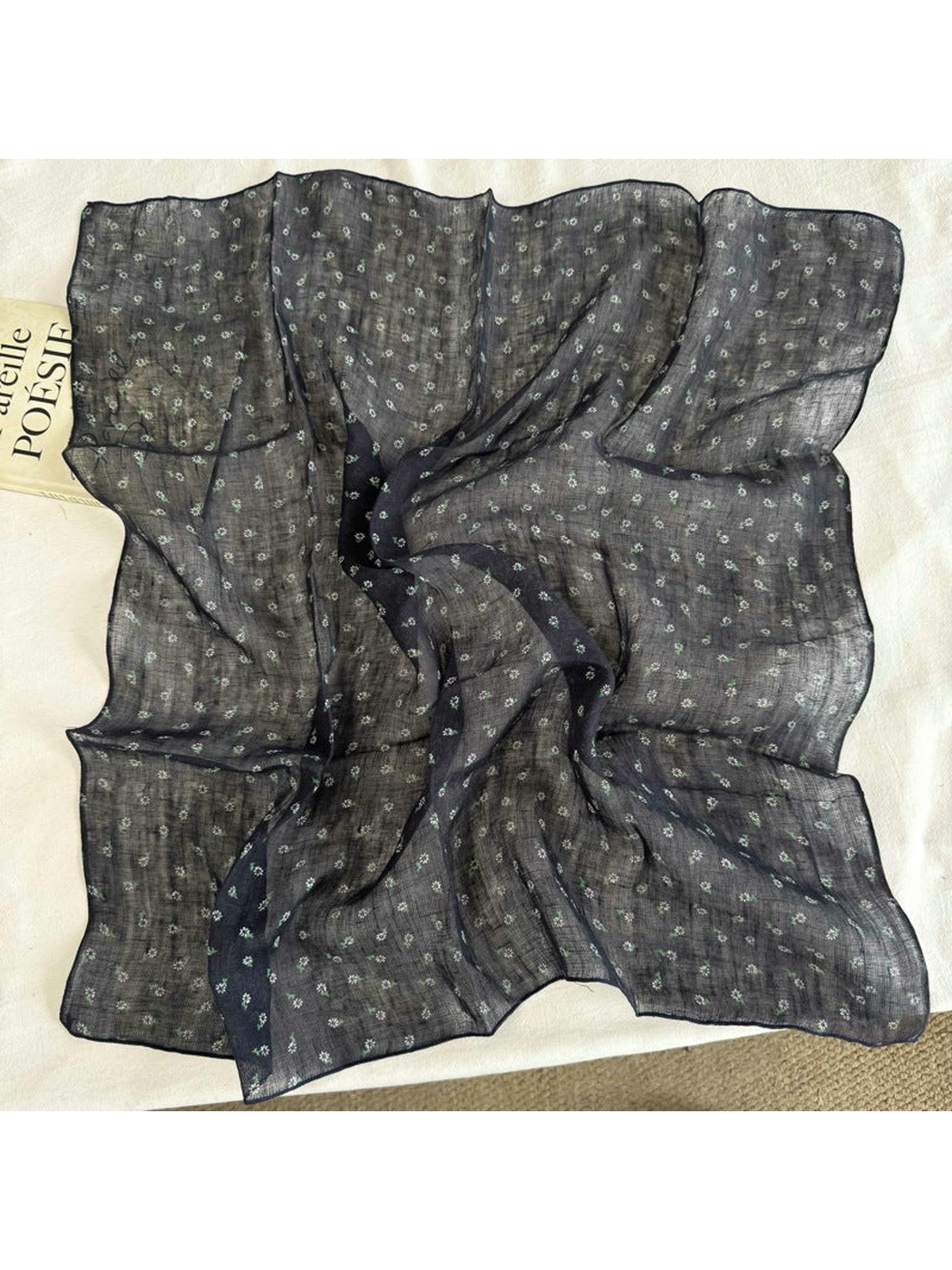 Navy Floral square scarf with scattered small floral motifs