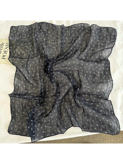 Navy Floral square scarf with scattered small floral motifs