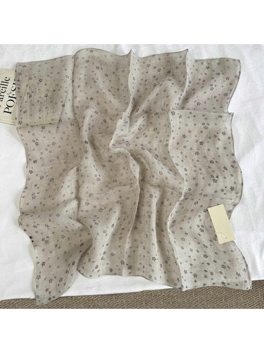 Greige Floral square scarf with scattered small floral motifs