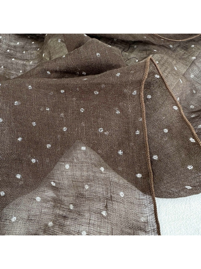 Close-up of the brown dotted pattern and stitched edge