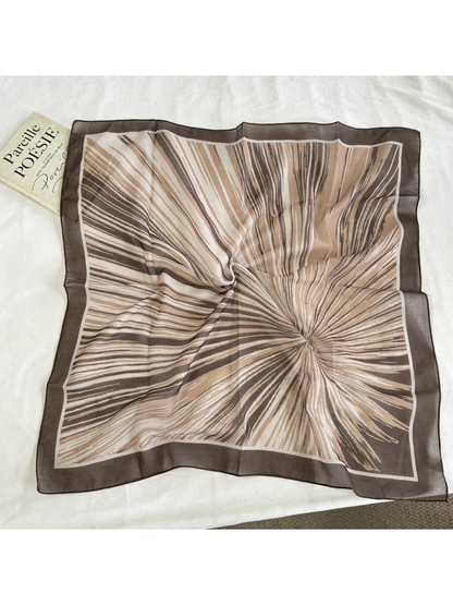Coffee Stripes square scarf with radiating brushstroke pattern