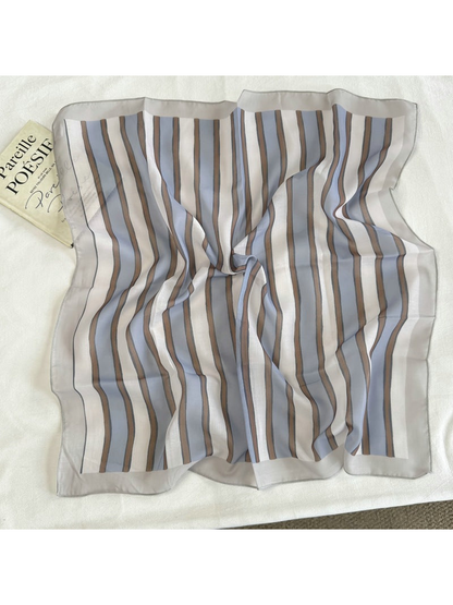 Blue Stripe square scarf with blue, brown and cream stripes and a contrasting border