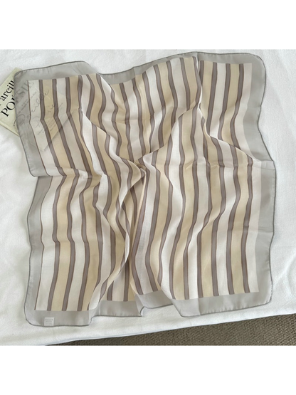Yellow Stripe square scarf with yellow, brown and cream stripes and a contrasting border