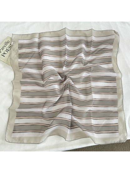 Gray Stripe square scarf with gray, blush and cream stripes and a contrasting border