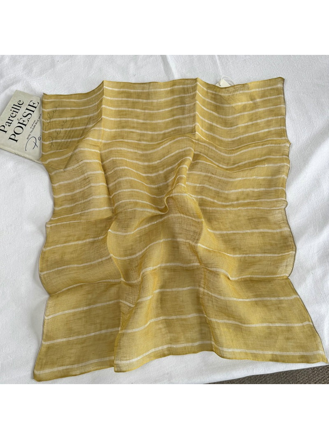 White Stripe square scarf laid open with thin light stripes