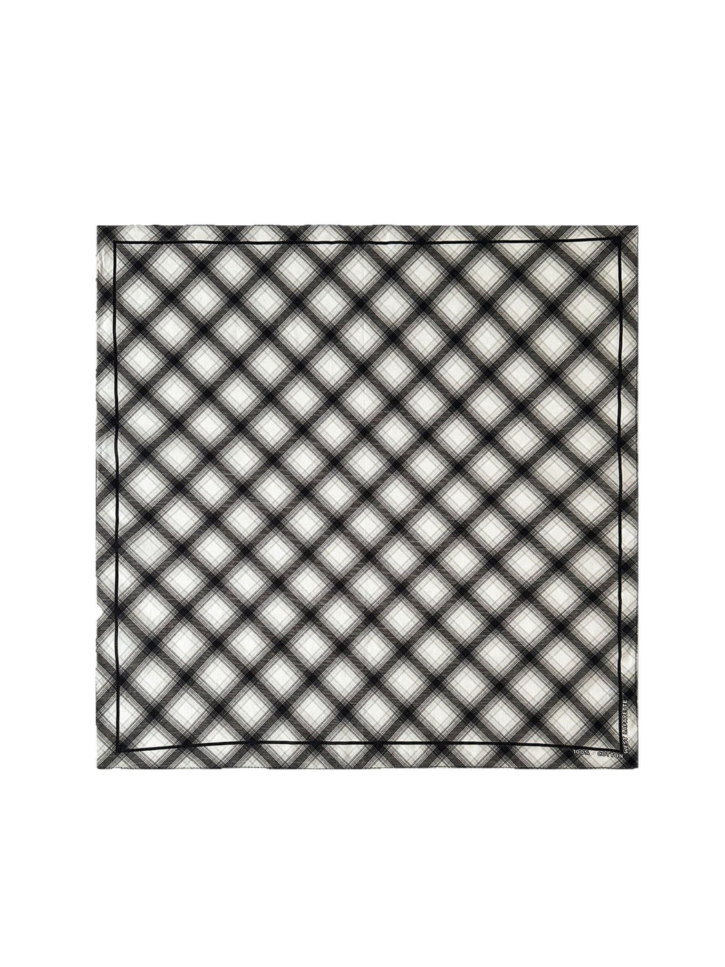Black Gray plaid square scarf laid flat on a white background