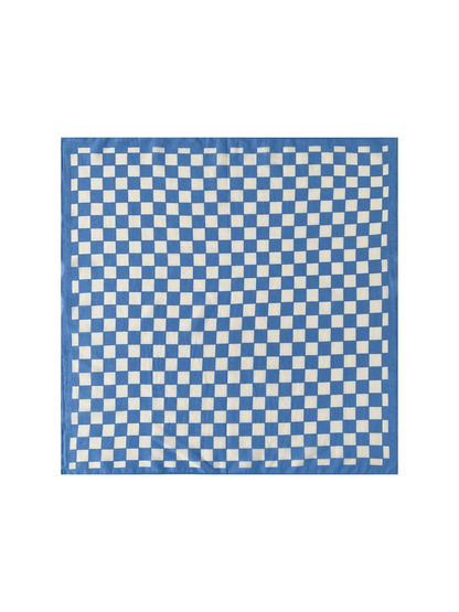 Checkerboard blue and white square scarf, flat view