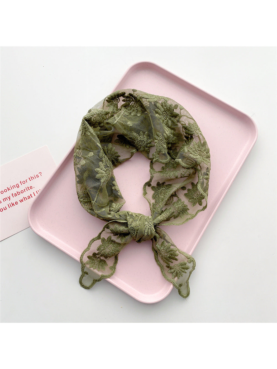 Army Green sheer floral triangle scarf tied in a loop