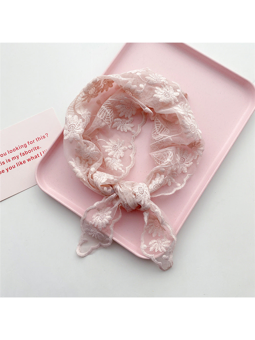 Blush Pink sheer floral triangle scarf tied in a loop