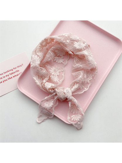 Blush Pink sheer floral triangle scarf tied in a loop