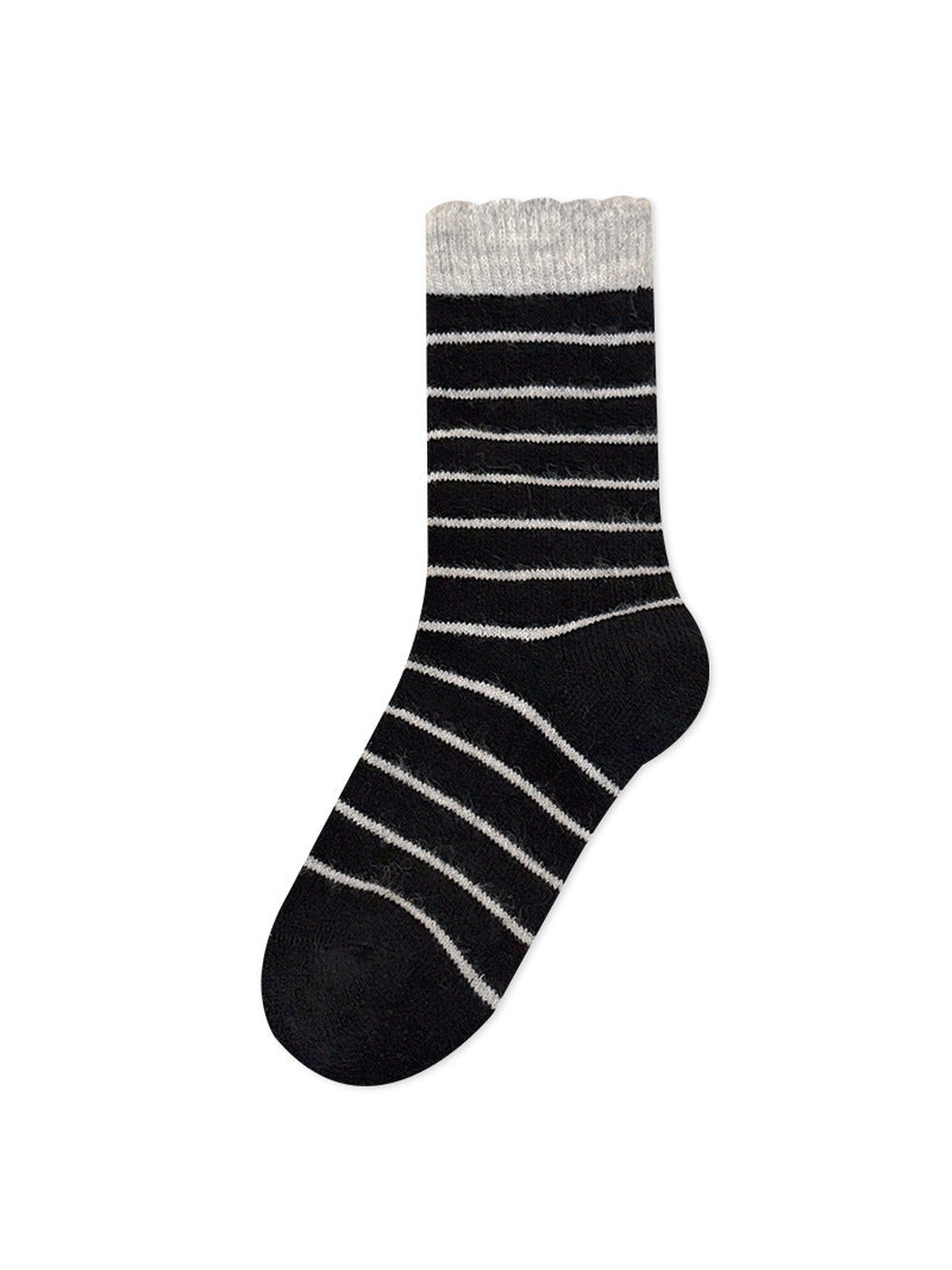 Black striped crew sock on a white background
